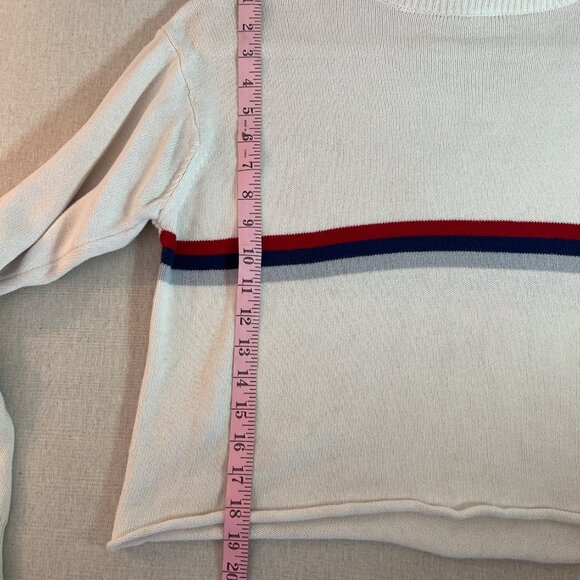 Brandy Melville White Sweater With Red & Blue Stripe Cropped Fit Knit Fabric - Picture 5 of 8